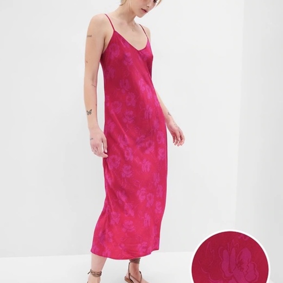 GAP Pink Floral Midi Slip Dress - Picture 6 of 8